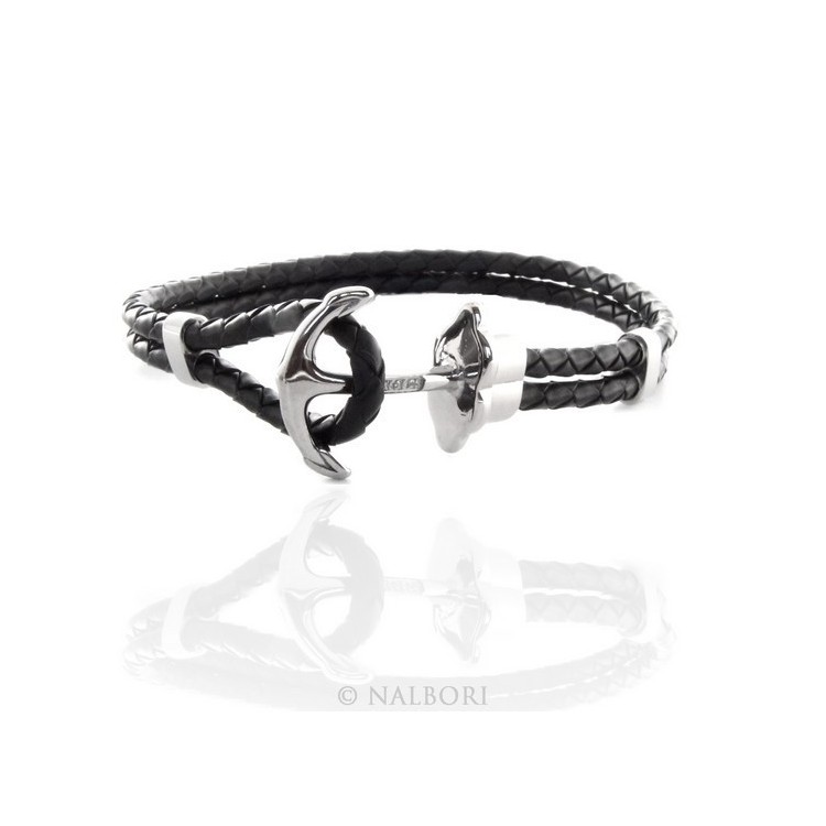 NSA|Bracciale Acciaio uomo donna anallergico similpelle ancora e zirconi