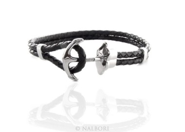 NSA|Steel bracelet anallergic faux-leather waistband and zirconia