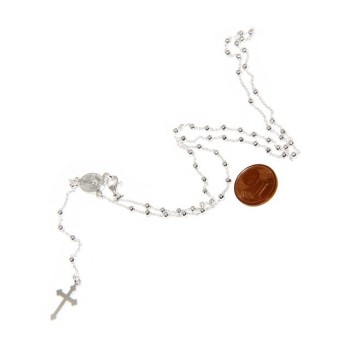NSA|Man or Woman Rosary Necklace in 925 Sterling Silver Balls 2.5mm Miraculous Madonna Cross