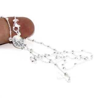 NSA|Collana rosario uomo o donna in Argento 925 palline 2,5 mm croce madonna miracolosa