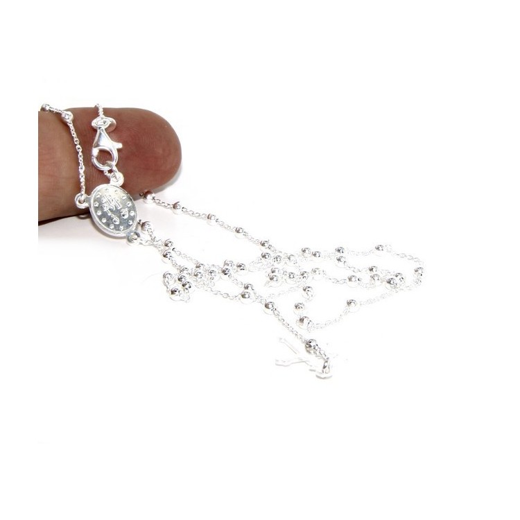 NSA|Man or Woman Rosary Necklace in 925 Sterling Silver Balls 2.5mm Miraculous Madonna Cross