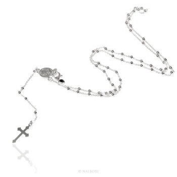 NSA|Collana rosario uomo o donna in Argento 925 palline 2,5 mm croce madonna miracolosa