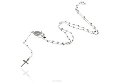 NSA|Man or Woman Rosary Necklace in 925 Sterling Silver Balls 2.5mm Miraculous Madonna Cross