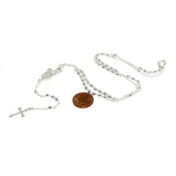 NSA|Collana rosario uomo o donna in Argento 925 palline diamantate 3mm croce madonna miracolosa