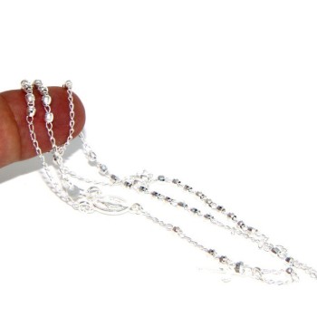 NSA|Man or Woman Rosary Necklace in 925 Sterling Silver Diamond Balls 3mm Cross Miraculous Madonna