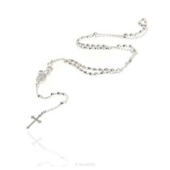 NSA|Collana rosario uomo o donna in Argento 925 palline diamantate 3mm croce madonna miracolosa