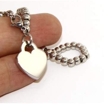 NSA|Steel hypoallergenic chrome plated bracelet with smooth heart 15,00 17,00 cm