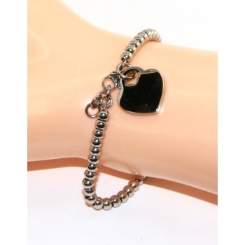 NSA|Acciaio donna anallergico cromato bracciale palline con cuore liscio 15,00 17,00 cm