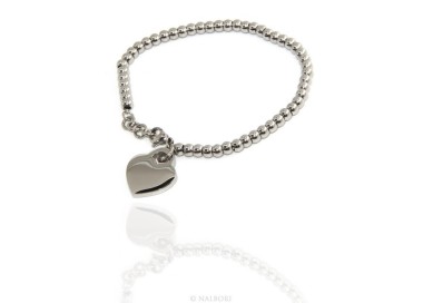 NSA|Acciaio donna anallergico cromato bracciale palline con cuore liscio 15,00 17,00 cm
