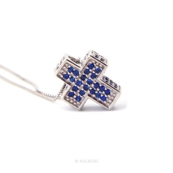 NSA|Argento 925 : Collana Collier uomo donna veneziana 45 cm e croce 3D a pavè di zirconi BLU