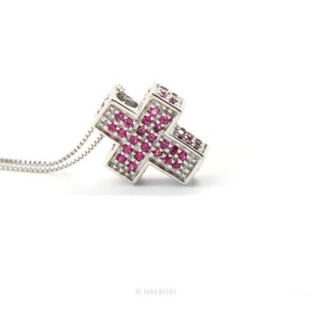 NSA|Argento 925 : Collana Collier uomo donna veneziana 45 cm e croce 3D a pavè di zirconi ROSSO rubino