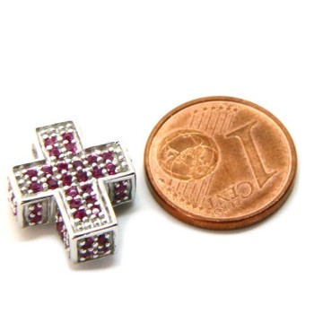 NSA|Silver 925: Venetian woman 45 cm Necklace and Crocodile Cross 3D Ruby RED Zircon