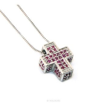 NSA|Silver 925: Venetian woman 45 cm Necklace and Crocodile Cross 3D Ruby RED Zircon