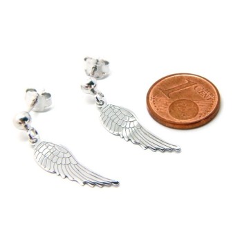 NSA|Silver 925: woman earrings with ball and pendant angel wings cut and laser engraved