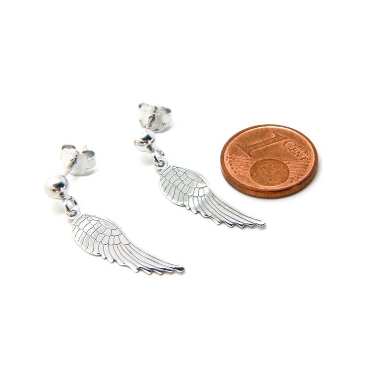 NSA|Silver 925: woman earrings with ball and pendant angel wings cut and laser engraved