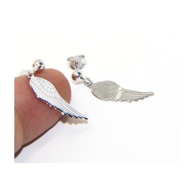 NSA|Silver 925: woman earrings with ball and pendant angel wings cut and laser engraved