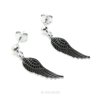 NSA|Silver 925: woman earrings with ball and pendant angel wings cut and laser engraved