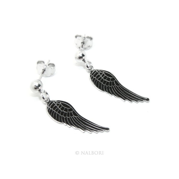 NSA|Silver 925: woman earrings with ball and pendant angel wings cut and laser engraved