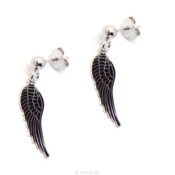 NSA|Silver 925: woman earrings with ball and pendant angel wings cut and laser engraved
