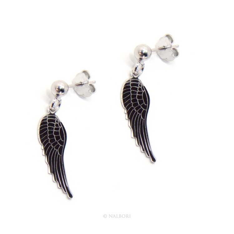 NSA|Silver 925: woman earrings with ball and pendant angel wings cut and laser engraved