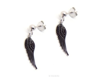 NSA|Silver 925: woman earrings with ball and pendant angel wings cut and laser engraved