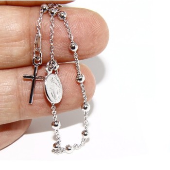 NSA|Bracciale rosario uomo o donna in Argento 925 con immagine madonnina ciondolo e croce
