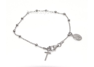 NSA|Bracciale rosario uomo o donna in Argento 925 con immagine madonnina ciondolo e croce