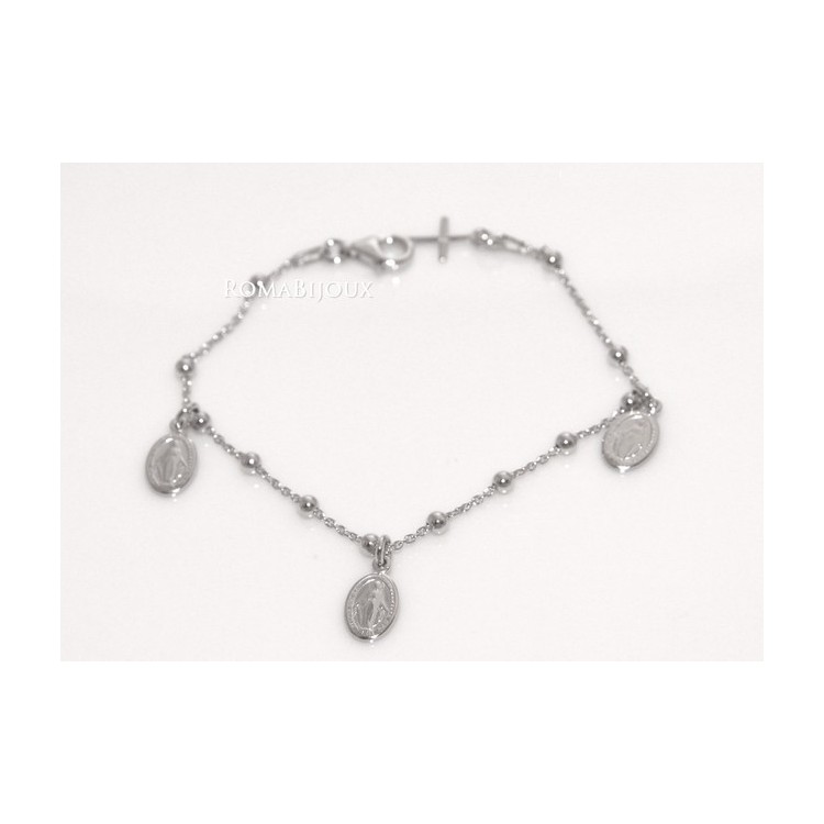 NSA|Bracciale rosario uomo o donna in Argento 925 con immagine madonnina 3 ciondoli e croce