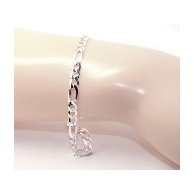 NSA|ARGENTO 925 : Collana o Bracciale uomo catena da 4,5 mm figaro massiccia 4,5 cm chiara