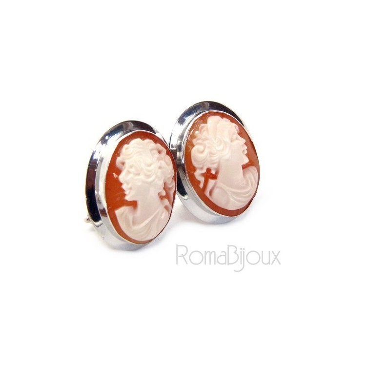 NSA|Silver 925: Lobe earrings with real camel corniola female profile