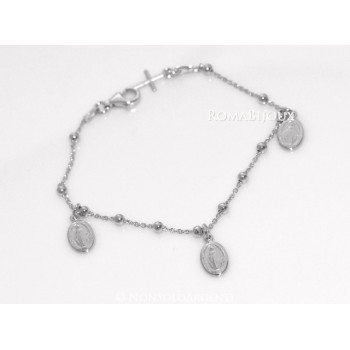 NSA|Bracciale rosario uomo o donna in Argento 925 con immagine madonnina 3 ciondoli e croce