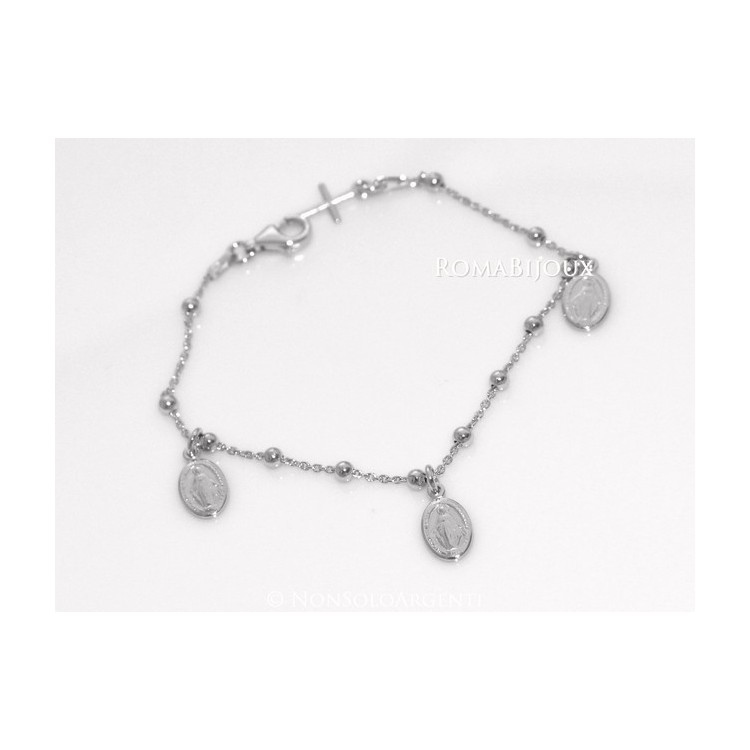 NSA|Bracciale rosario uomo o donna in Argento 925 con immagine madonnina 3 ciondoli e croce