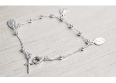 NSA|Bracciale rosario uomo o donna in Argento 925 con immagine madonnina 3 ciondoli e croce