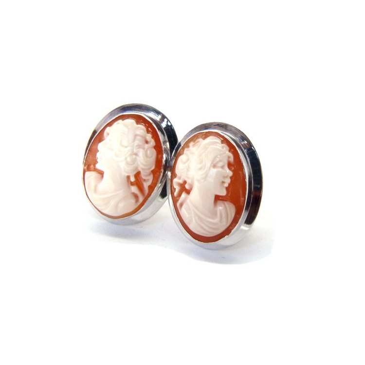 NSA|Silver 925: Lobe earrings with real camel corniola female profile