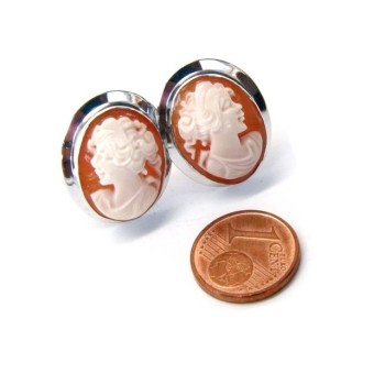 NSA|Silver 925: Lobe earrings with real camel corniola female profile