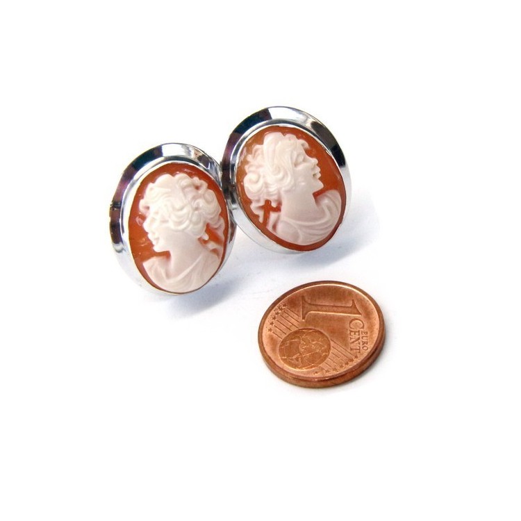 NSA|Silver 925: Lobe earrings with real camel corniola female profile