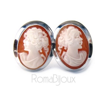 NSA|Silver 925: Lobe earrings with real camel corniola female profile