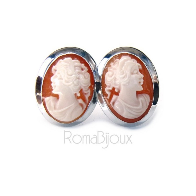 NSA|Silver 925: Lobe earrings with real camel corniola female profile