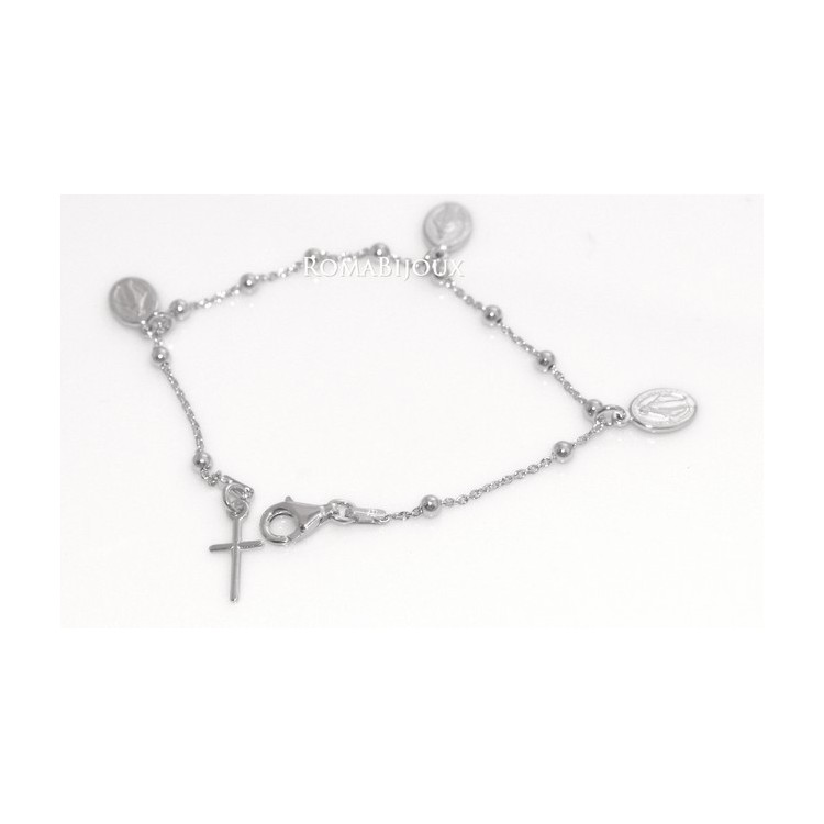 NSA|Bracciale rosario uomo o donna in Argento 925 con immagine madonnina 3 ciondoli e croce