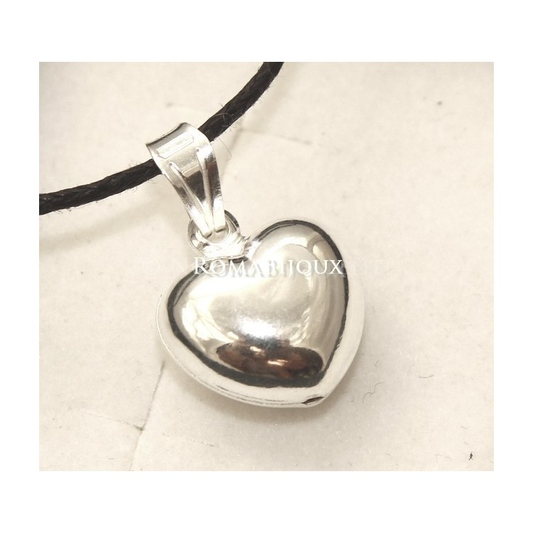 NSA|Argento 925 : Pendente cuore piccolo bombato con laccio catena collana