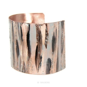 NSA|Bracelet slave woman opened adjustable NALBORI black / grey glitter cream