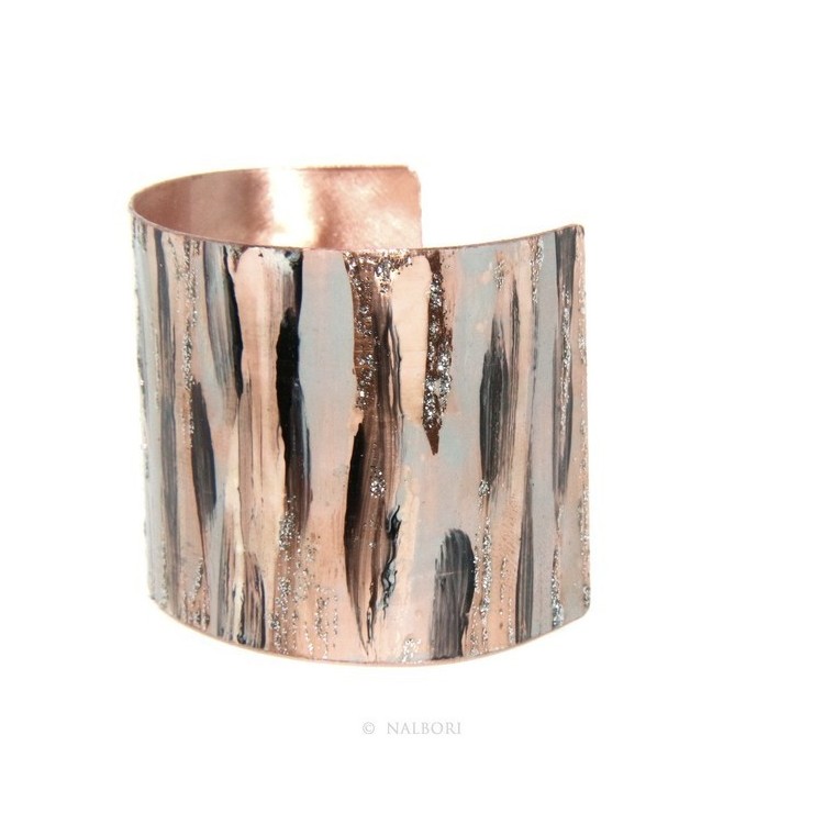 NSA|Bracelet slave woman opened adjustable NALBORI black / grey glitter cream