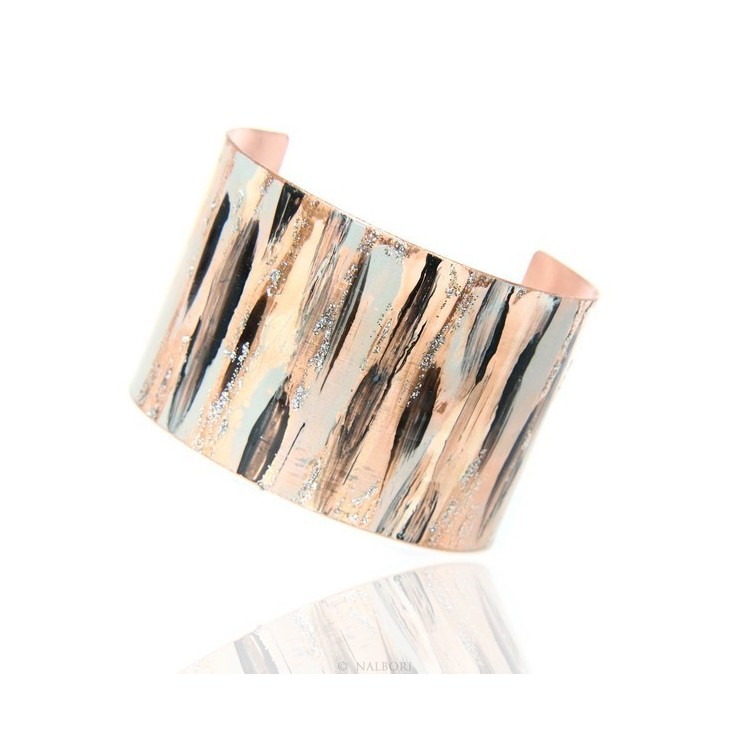 NSA|Bracciale donna schiava aperto regolabile grigio nero panna glitter NALBORI®