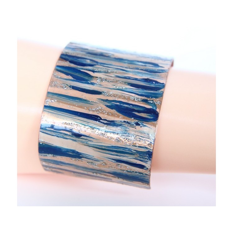 NSA|Bracciale donna schiava aperto regolabile blu panna glitter NALBORI®