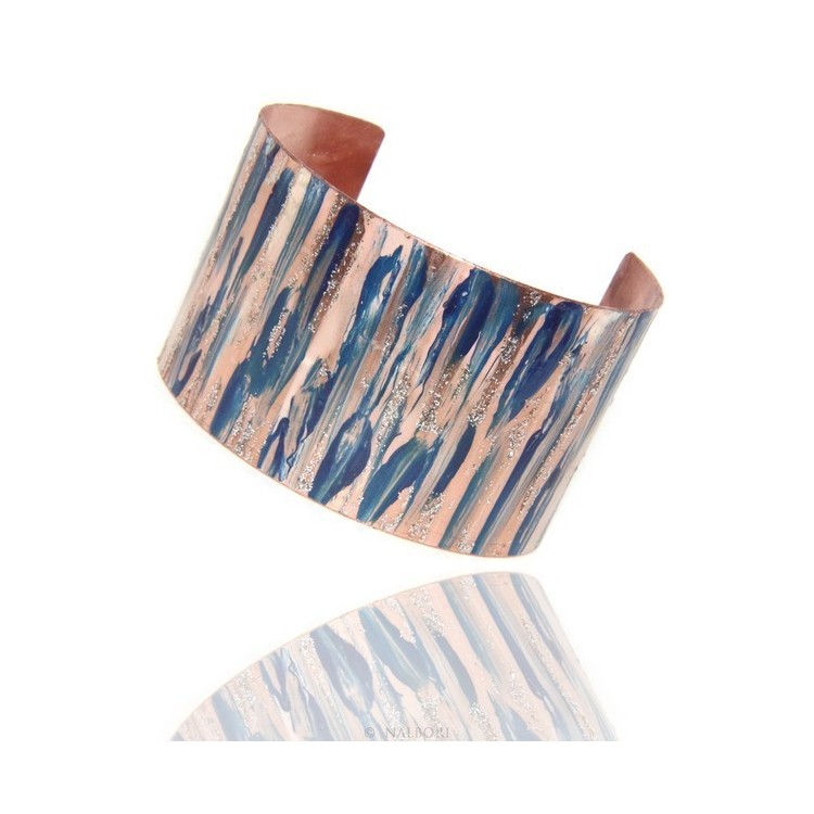 NSA|Bracciale donna schiava aperto regolabile blu panna glitter NALBORI®