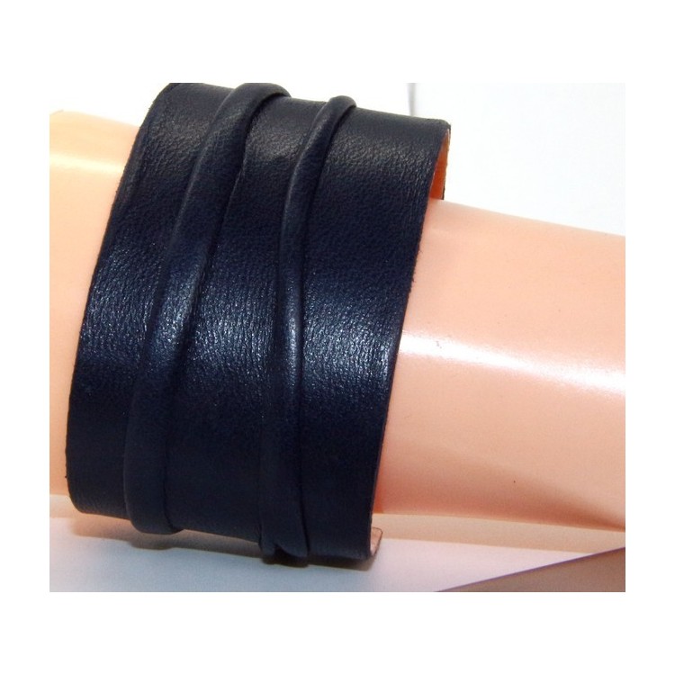 NSA|Bracciale donna schiava aperto regolabile rivestito in vera pelle blu scuro NALBORI®