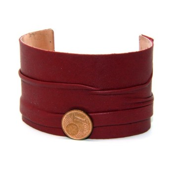 NSA|Bracciale donna schiava aperto regolabile rivestito in vera pelle rosso scuro NALBORI®