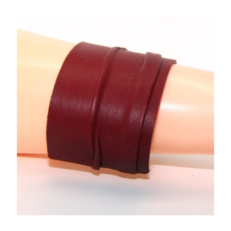 NSA|Bracciale donna schiava aperto regolabile rivestito in vera pelle rosso scuro NALBORI®