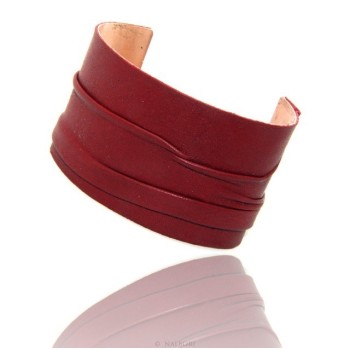NSA|Bracciale donna schiava aperto regolabile rivestito in vera pelle rosso scuro NALBORI®