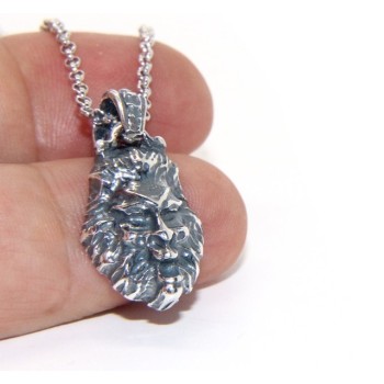 NSA|collana NALBORI Argento 925 realizzata a mano con ciondolo testa di leone brunito anticato